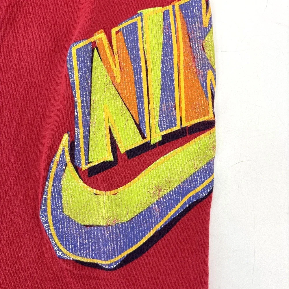 Nike‎ Vintage 90s T-shirt Kids Medium Just Do It Swoosh Made in USA Red FLAW*